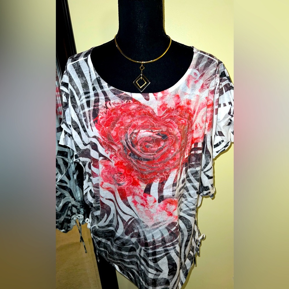 Style & Co Zebra Metallic Rose Boho Top Blouse Plus Size 1X Lightweight